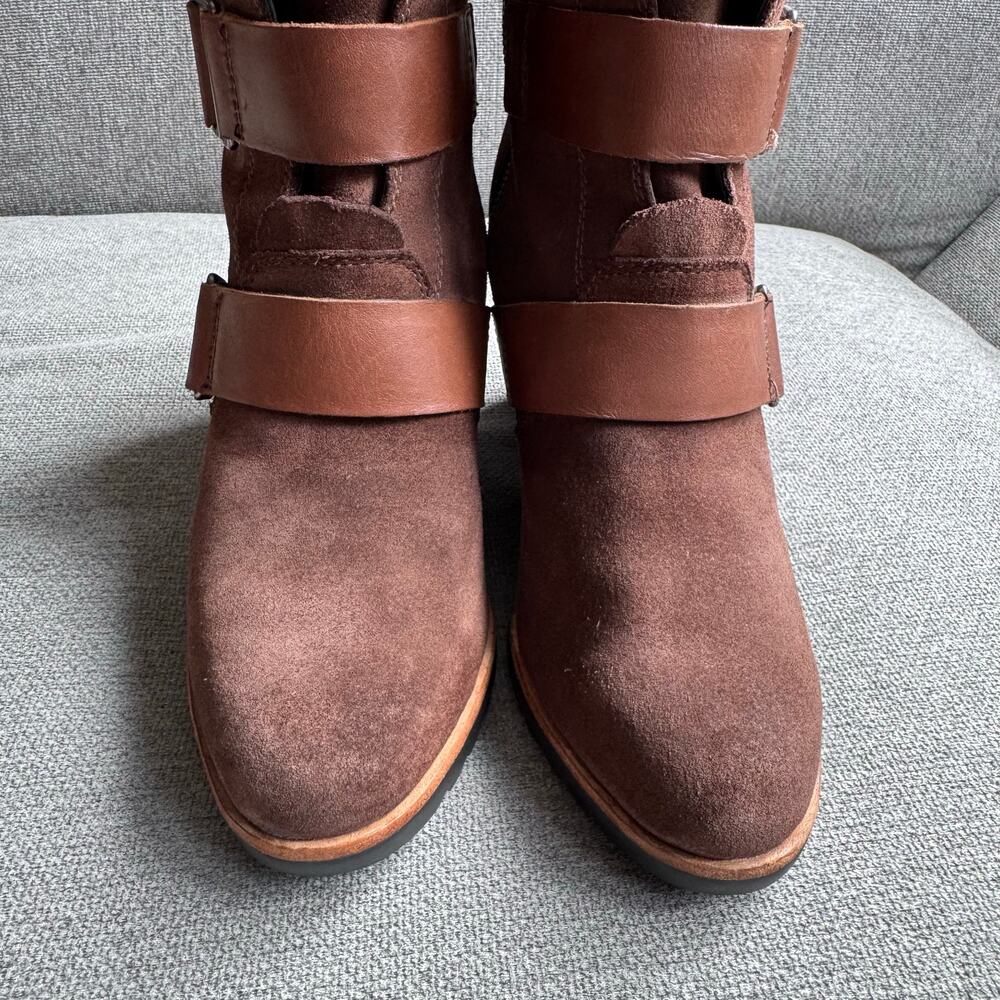Sorel Womens After Hours Suede Wedge Booties Size 8.5 Brown Ankle Leather Straps - Picture 10 of 12